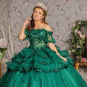 New Off Shoulder Quinceanera Dress w/ Floral Applique & Lace Up Back GL3180
